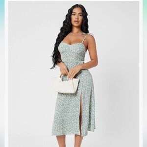 Floral print tie shoulder midi dress